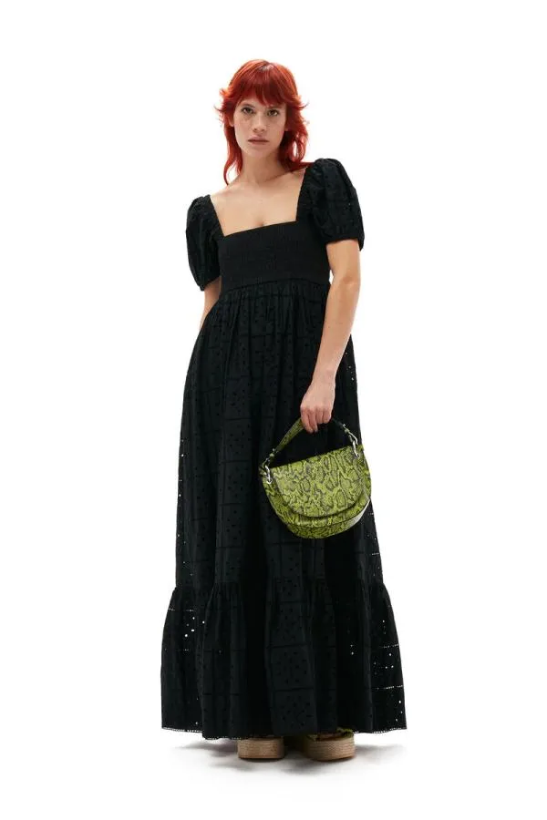 Clothing GANNI Dresses Broderie Anglaise Maxi Dress Black