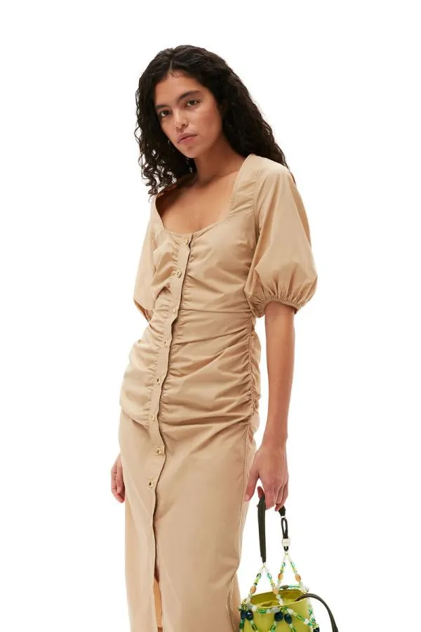 Clothing GANNI Dresses Cotton Poplin Gathered Openneck Maxi Dress Curds And Whey Clothing GANNI Dresses Cotton Poplin Gathered Openneck Maxi Dress Curds And Whey