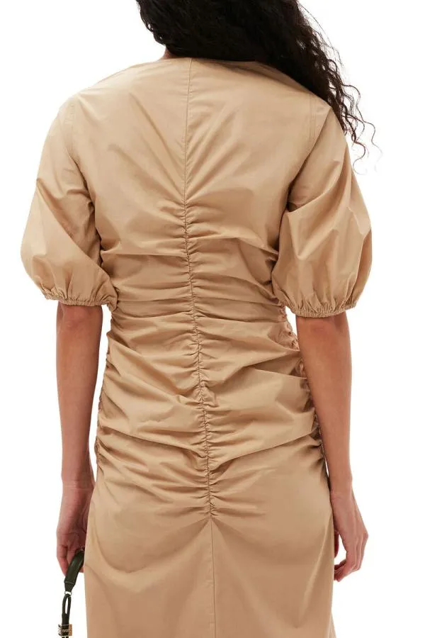 Clothing GANNI Dresses Cotton Poplin Gathered Openneck Maxi Dress Curds And Whey Clothing GANNI Dresses Cotton Poplin Gathered Openneck Maxi Dress Curds And Whey
