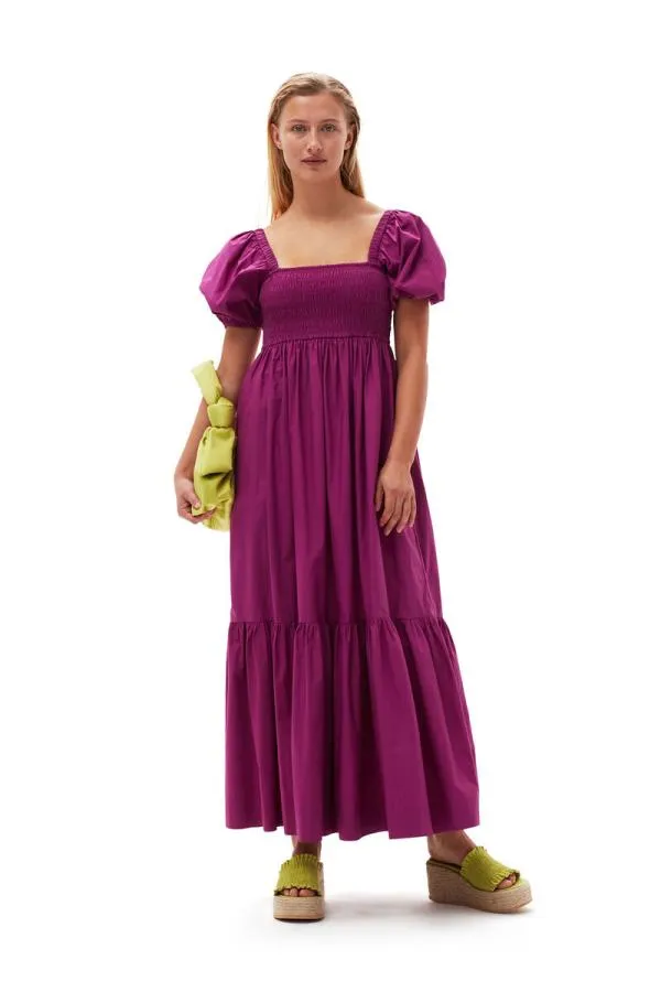 Clothing GANNI Dresses Cotton Poplin Smock Maxi Dress Purple Wine
