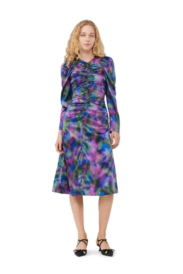 Clothing GANNI Dresses Purple Silk Satin ONeck Midi Dress Simply Purple