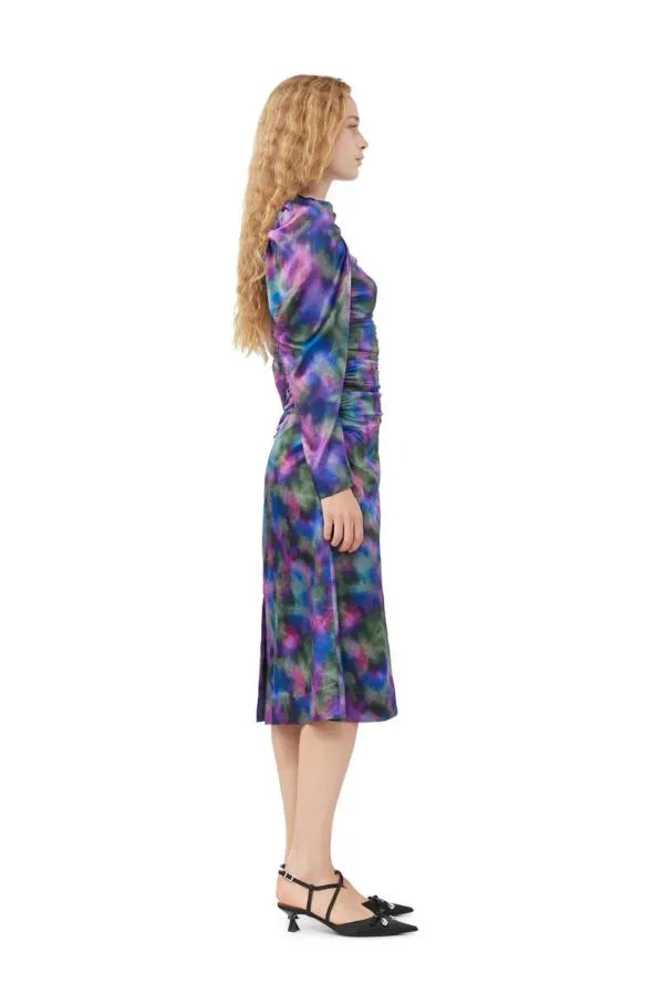 Clothing GANNI Dresses Purple Silk Satin ONeck Midi Dress Simply Purple