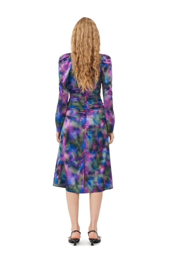 Clothing GANNI Dresses Purple Silk Satin ONeck Midi Dress Simply Purple