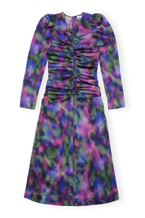 Clothing GANNI Dresses Purple Silk Satin ONeck Midi Dress Simply Purple