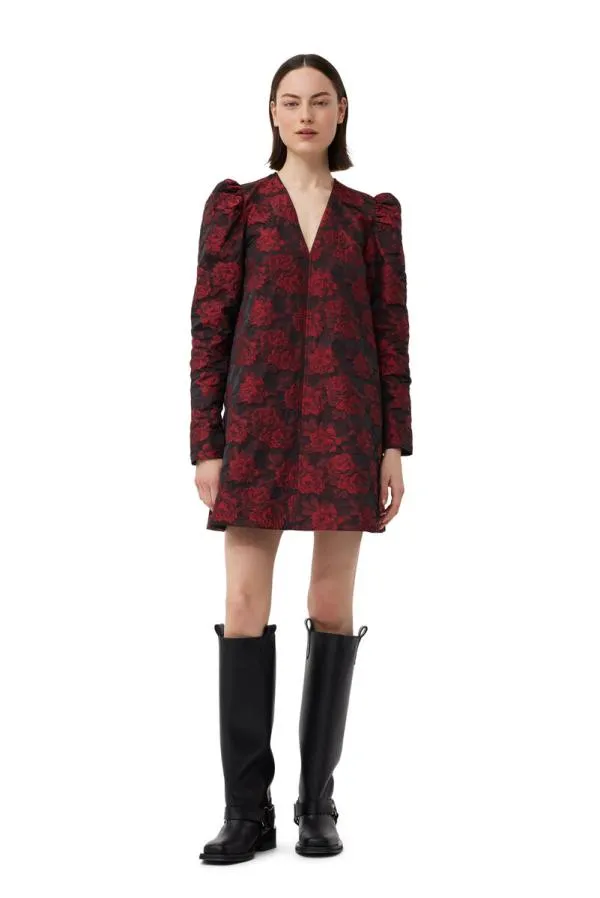 Clothing GANNI Dresses Red Botanical Jacquard Mini Dress High Risk Red