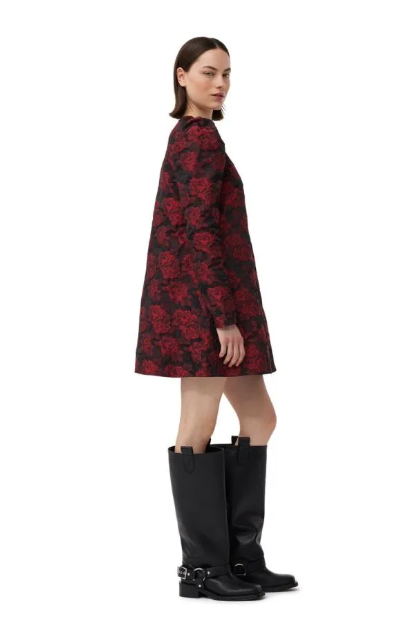 Clothing GANNI Dresses Red Botanical Jacquard Mini Dress High Risk Red