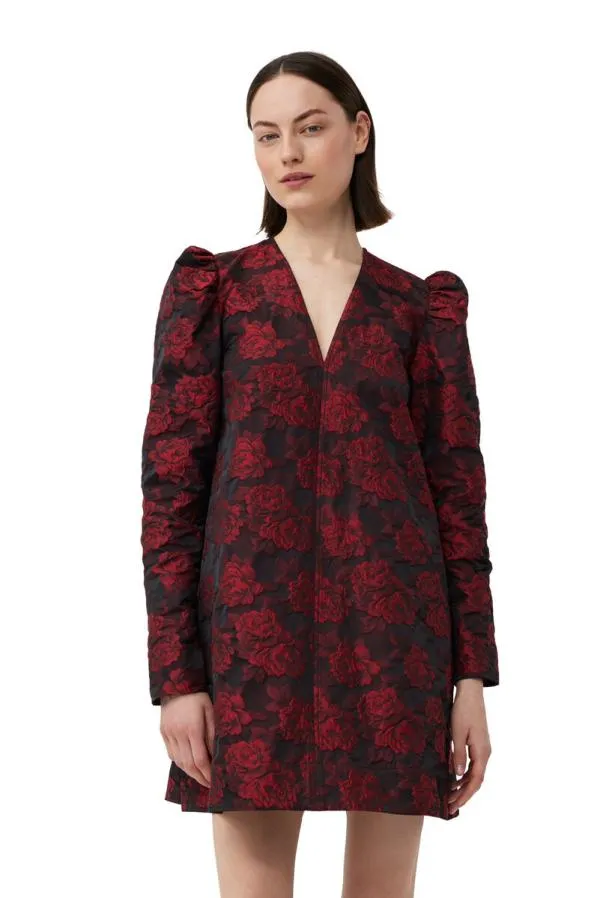 Clothing GANNI Dresses Red Botanical Jacquard Mini Dress High Risk Red