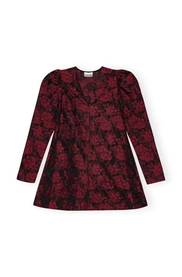 Clothing GANNI Dresses Red Botanical Jacquard Mini Dress High Risk Red