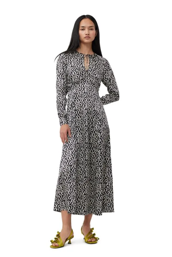 Clothing GANNI Dresses Silk Stretch Satin Long Dress Black