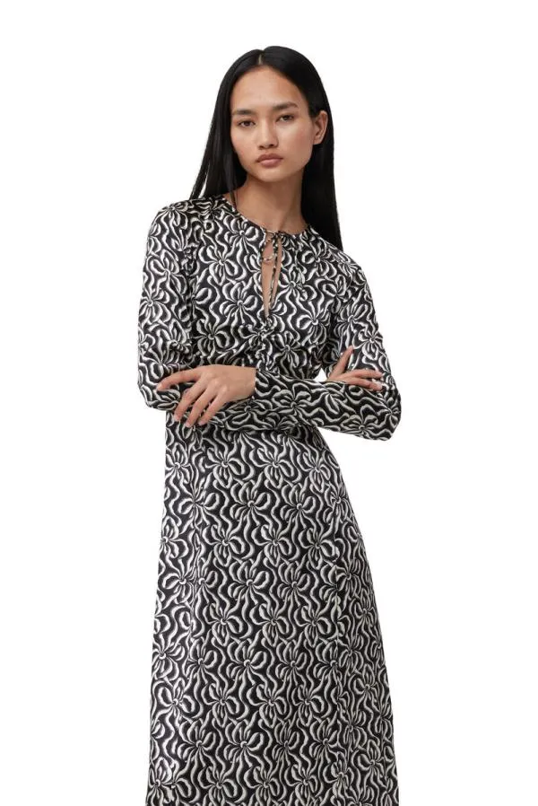Clothing GANNI Dresses Silk Stretch Satin Long Dress Black