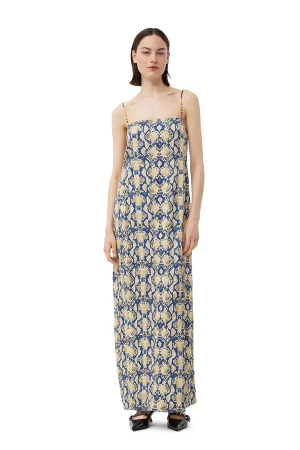 Clothing GANNI Dresses Snake Printed Crinkled Satin Midi Slip Dress Safari