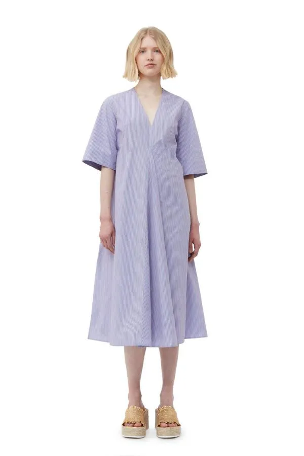 Clothing GANNI Dresses Stripe Cotton VNeck Maxi Dress Forever Blue