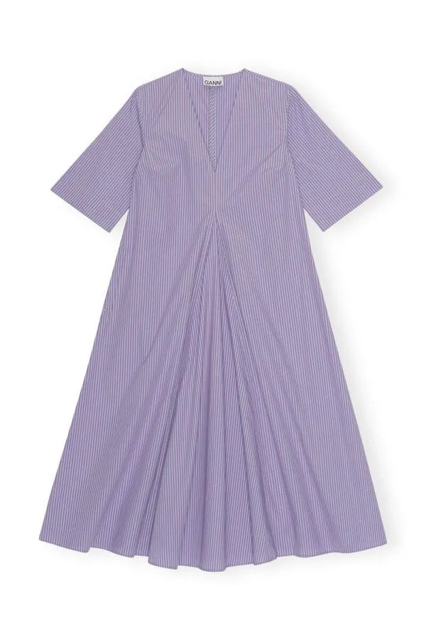 Clothing GANNI Dresses Stripe Cotton VNeck Maxi Dress Forever Blue Clothing GANNI Dresses Stripe Cotton VNeck Maxi Dress Forever Blue