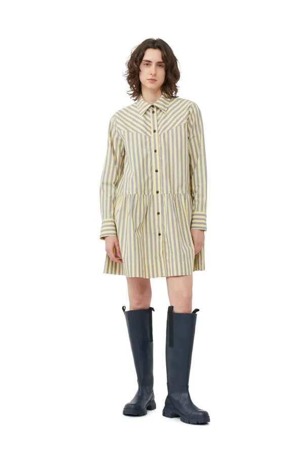 Clothing GANNI Dresses Striped Cotton Mini Shirt Dress Frost Gray
