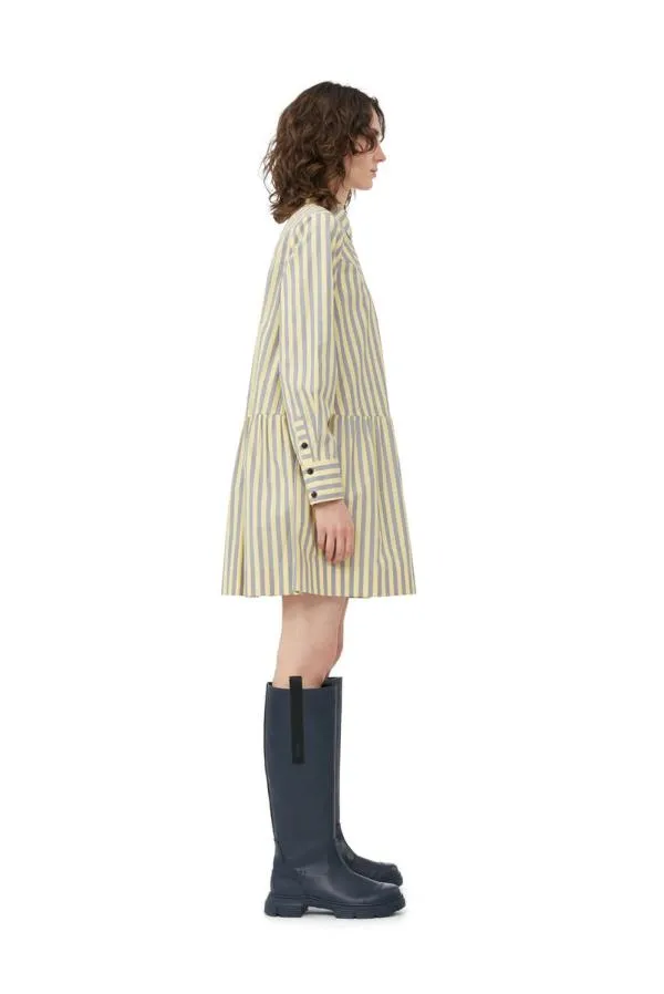 Clothing GANNI Dresses Striped Cotton Mini Shirt Dress Frost Gray