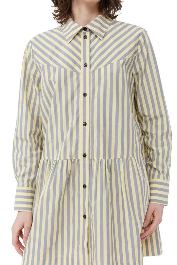 Clothing GANNI Dresses Striped Cotton Mini Shirt Dress Frost Gray