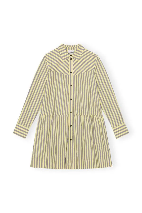 Clothing GANNI Dresses Striped Cotton Mini Shirt Dress Frost Gray