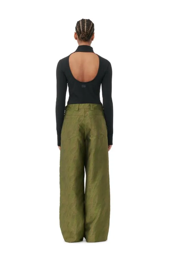 Clothing GANNI Extended Sizes Black Rib Jersey Open Back Rollneck Paloma Melange Clothing GANNI Extended Sizes Black Rib Jersey Open Back Rollneck Paloma Melange