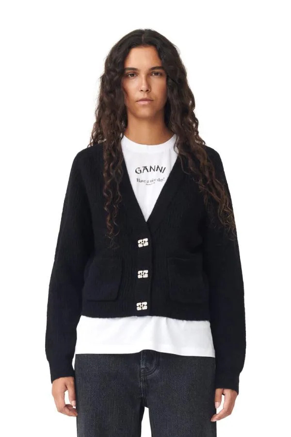 Clothing GANNI Extended Sizes Black Soft Wool Cardigan Black