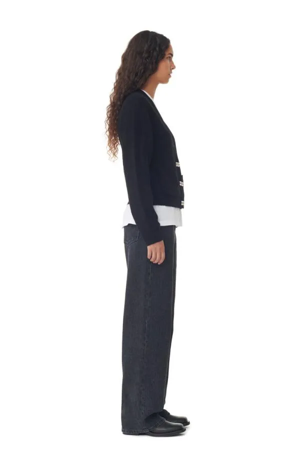 Clothing GANNI Extended Sizes Black Soft Wool Cardigan Black Clothing GANNI Extended Sizes Black Soft Wool Cardigan Black