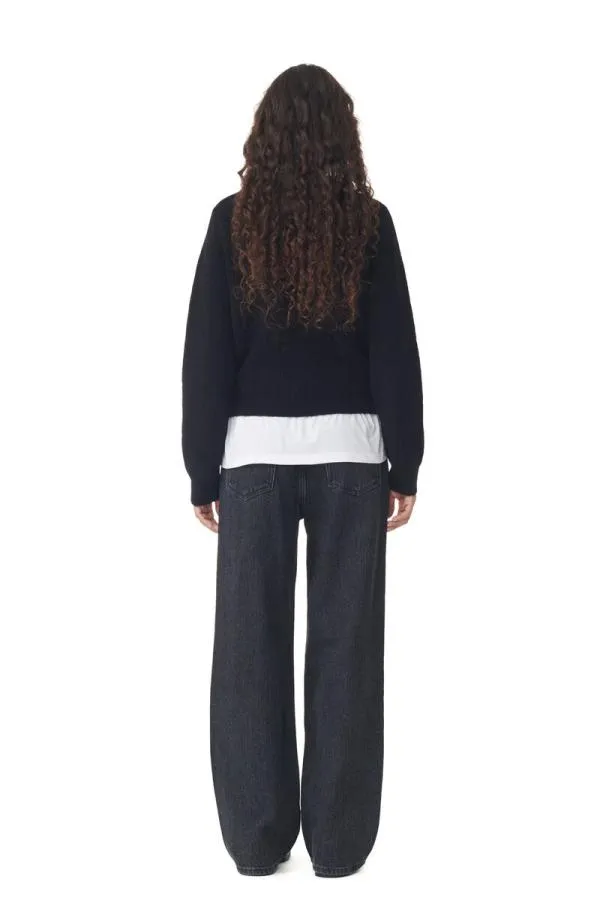 Clothing GANNI Extended Sizes Black Soft Wool Cardigan Black Clothing GANNI Extended Sizes Black Soft Wool Cardigan Black