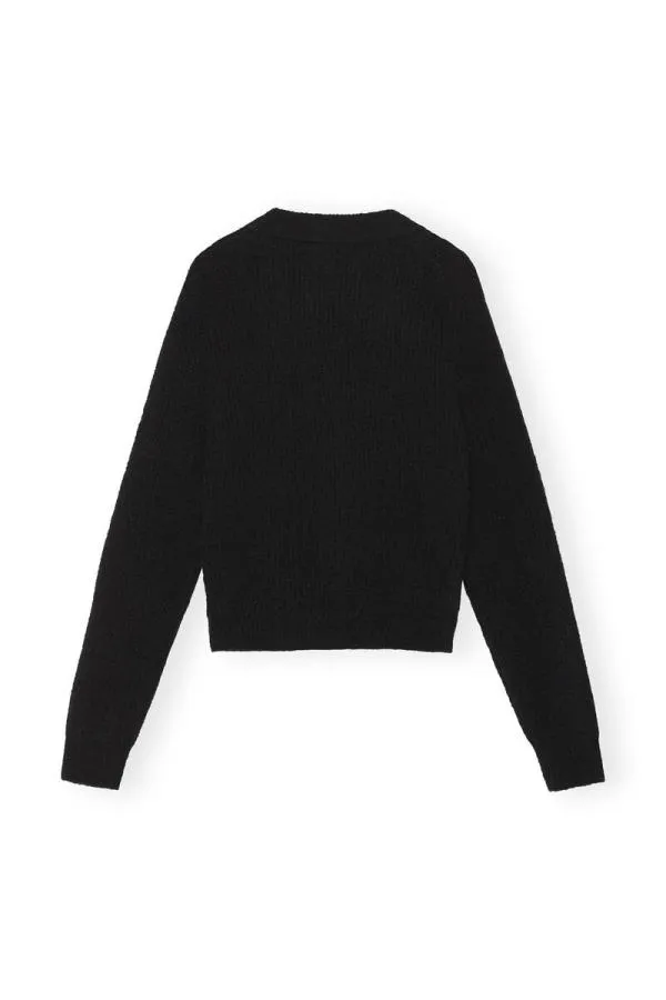 Clothing GANNI Extended Sizes Black Soft Wool Cardigan Black Clothing GANNI Extended Sizes Black Soft Wool Cardigan Black