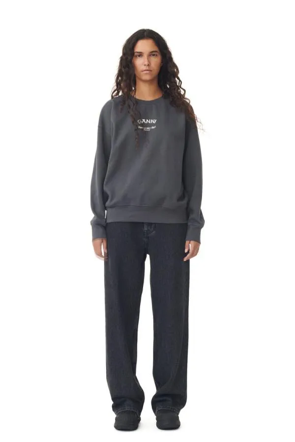 Clothing GANNI Extended Sizes Grey Isoli Oversized Sweatshirt Volcanic Ash Clothing GANNI Extended Sizes Grey Isoli Oversized Sweatshirt Volcanic Ash