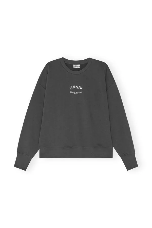 Clothing GANNI Extended Sizes Grey Isoli Oversized Sweatshirt Volcanic Ash Clothing GANNI Extended Sizes Grey Isoli Oversized Sweatshirt Volcanic Ash