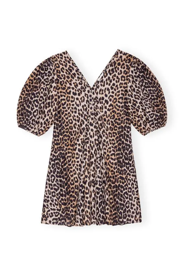 Clothing GANNI Extended Sizes Silk Vneck Mini Dress Leopard