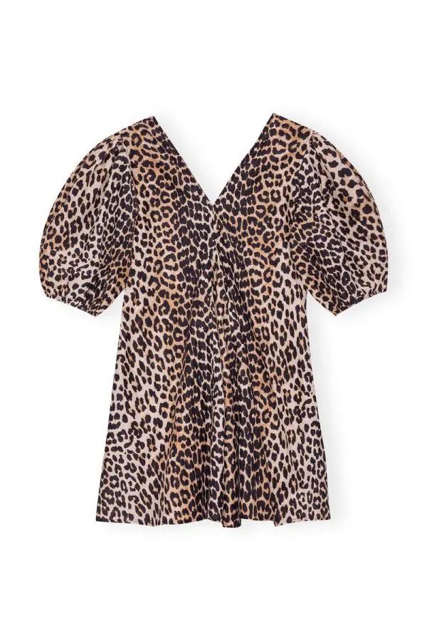 Clothing GANNI Extended Sizes Silk Vneck Mini Dress Leopard