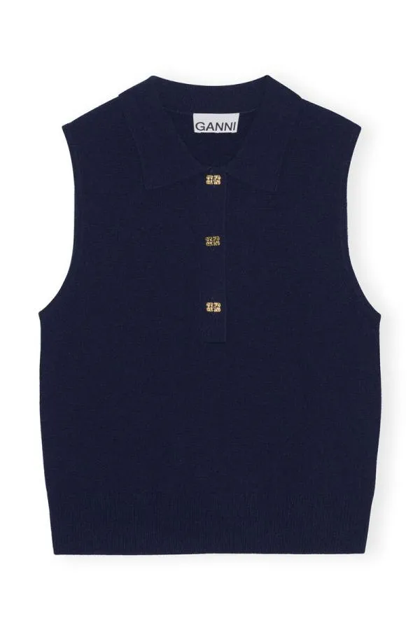 Clothing GANNI Knitwear Blue Cashmere Sleeveless Polo Sky Captain