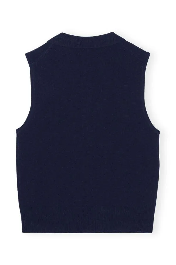 Clothing GANNI Knitwear Blue Cashmere Sleeveless Polo Sky Captain