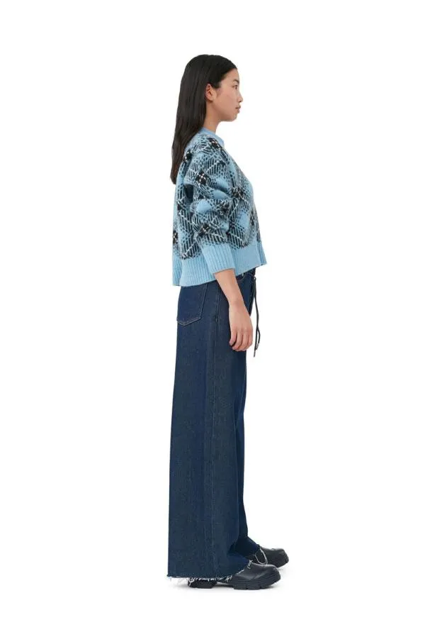 Clothing GANNI Knitwear Blue Checkered Oversized Wool Pullover Silver Lake Blue Clothing GANNI Knitwear Blue Checkered Oversized Wool Pullover Silver Lake Blue