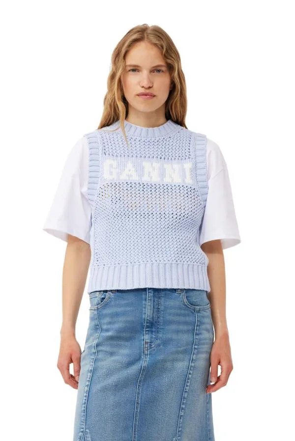 Clothing GANNI Knitwear Blue Cotton Rope Vest Powder Blue
