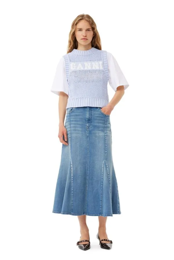 Clothing GANNI Knitwear Blue Cotton Rope Vest Powder Blue