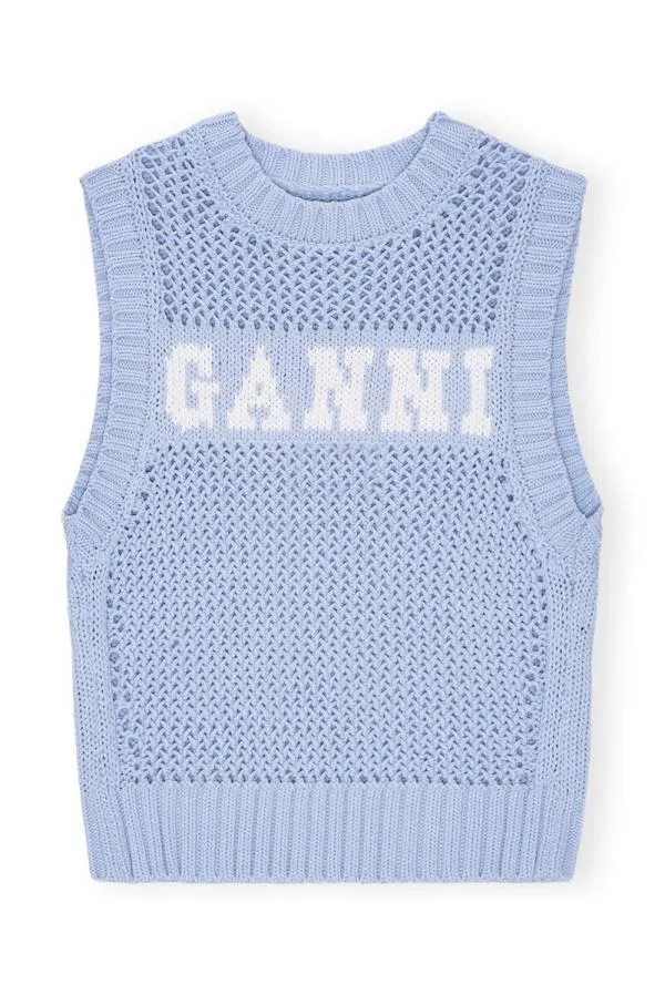 Clothing GANNI Knitwear Blue Cotton Rope Vest Powder Blue