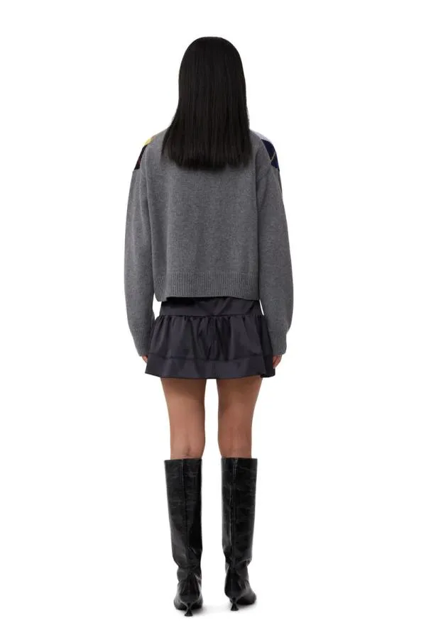 Clothing GANNI Knitwear Harlequin Wool Mix Oversized Oneck Pullover Frost Gray Clothing GANNI Knitwear Harlequin Wool Mix Oversized Oneck Pullover Frost Gray