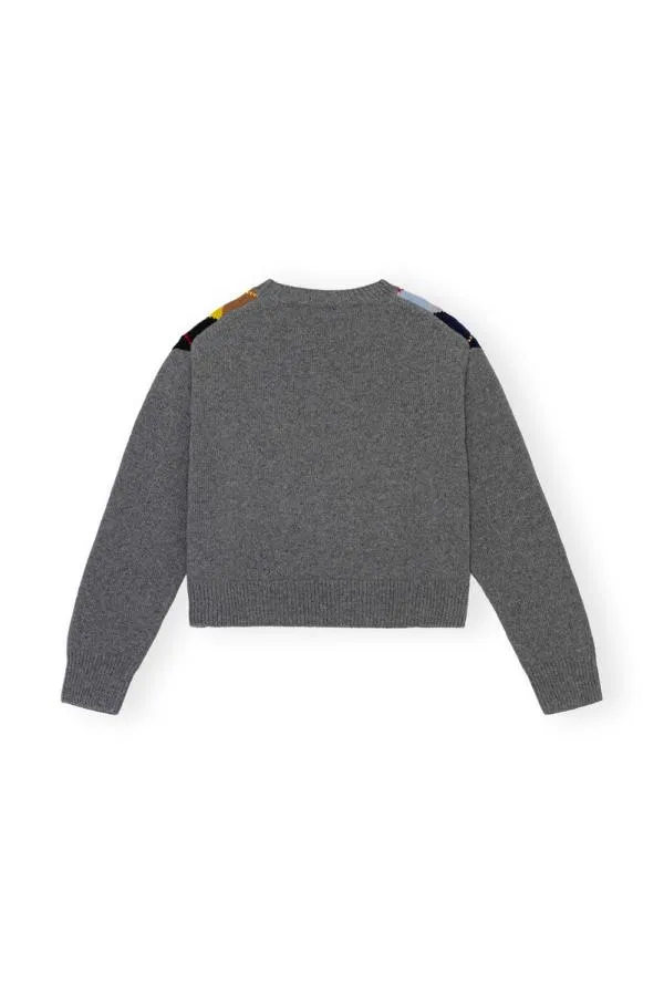 Clothing GANNI Knitwear Harlequin Wool Mix Oversized Oneck Pullover Frost Gray Clothing GANNI Knitwear Harlequin Wool Mix Oversized Oneck Pullover Frost Gray