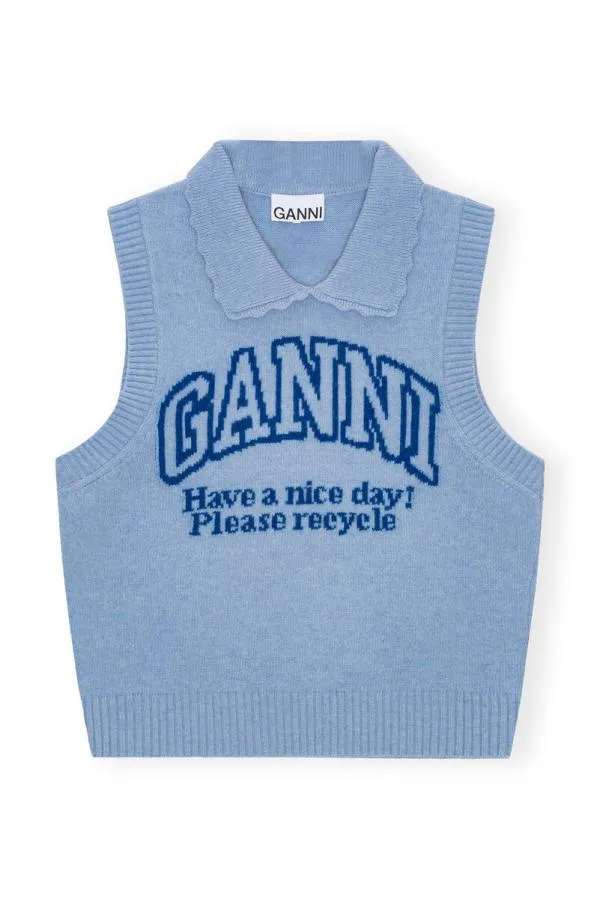Clothing GANNI Knitwear Recut Blue Graphic Vest Silver Lake Blue