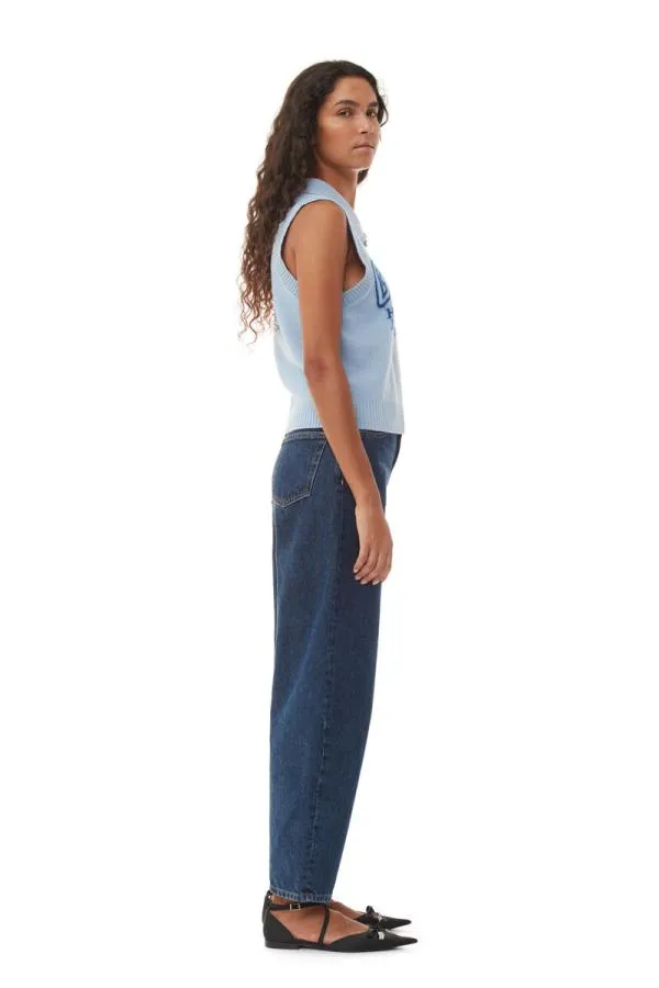 Clothing GANNI Knitwear Recut Blue Graphic Vest Silver Lake Blue