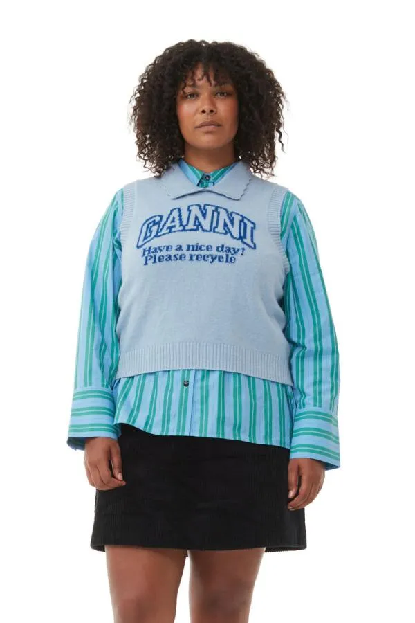 Clothing GANNI Knitwear Recut Blue Graphic Vest Silver Lake Blue