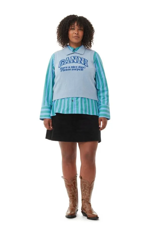 Clothing GANNI Knitwear Recut Blue Graphic Vest Silver Lake Blue