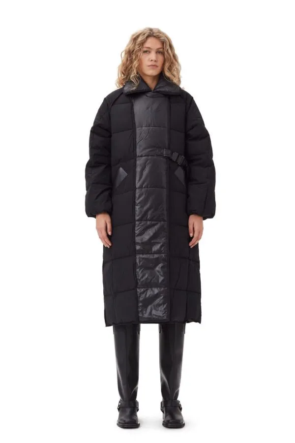 Clothing GANNI Outerwear Black Oversized Mix Puffer Coat Black