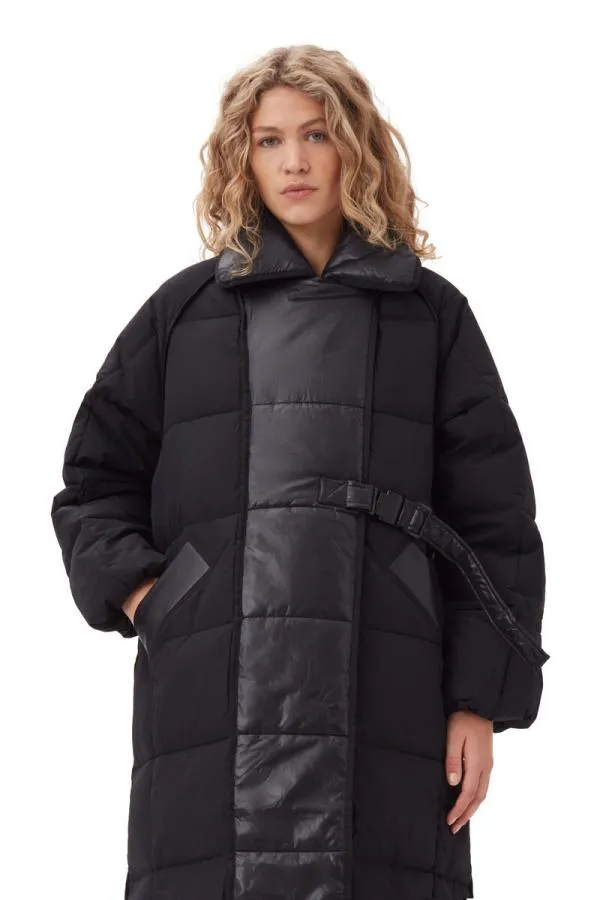 Clothing GANNI Outerwear Black Oversized Mix Puffer Coat Black Clothing GANNI Outerwear Black Oversized Mix Puffer Coat Black