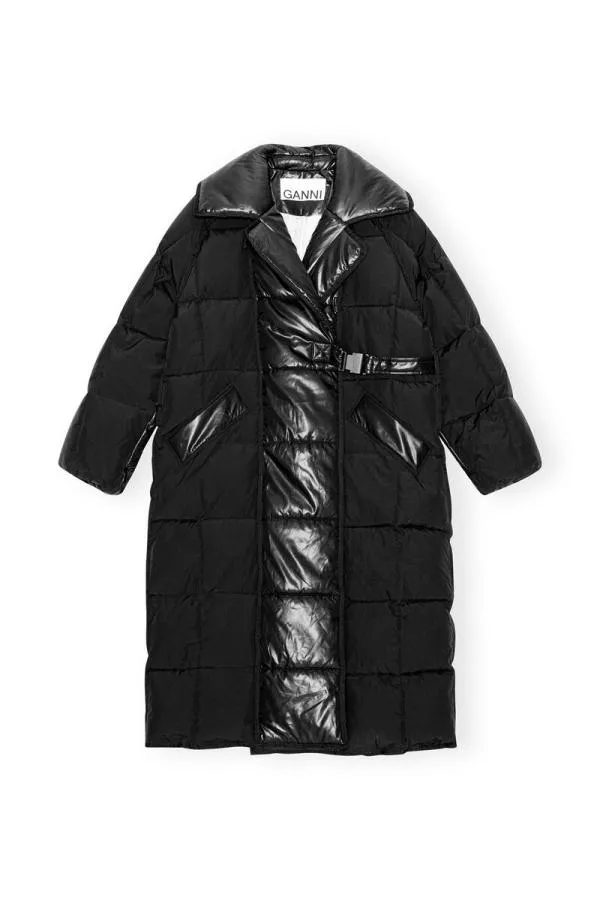 Clothing GANNI Outerwear Black Oversized Mix Puffer Coat Black Clothing GANNI Outerwear Black Oversized Mix Puffer Coat Black