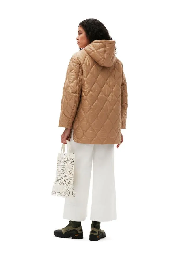 Clothing GANNI Outerwear Shiny Quilt Jacket Tanin Clothing GANNI Outerwear Shiny Quilt Jacket Tanin