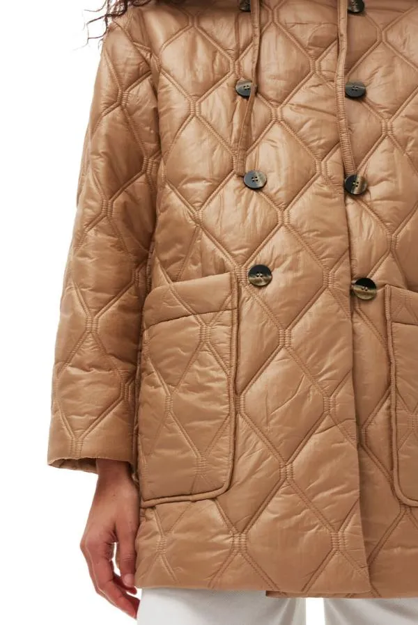 Clothing GANNI Outerwear Shiny Quilt Jacket Tanin Clothing GANNI Outerwear Shiny Quilt Jacket Tanin