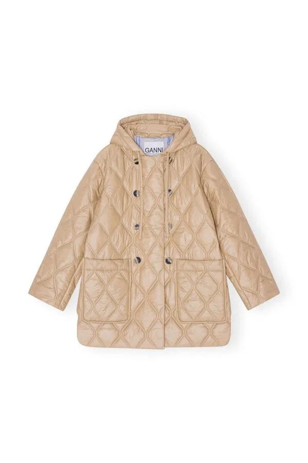 Clothing GANNI Outerwear Shiny Quilt Jacket Tanin Clothing GANNI Outerwear Shiny Quilt Jacket Tanin