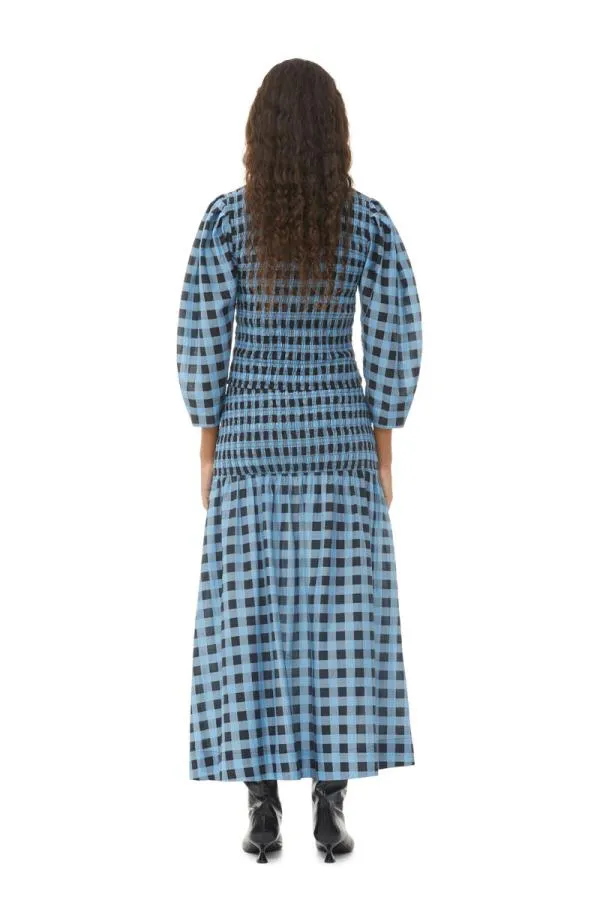 Clothing GANNI Skirts Checkered Cotton Silk Long Smock Skirt Alaskan Blue Clothing GANNI Skirts Checkered Cotton Silk Long Smock Skirt Alaskan Blue