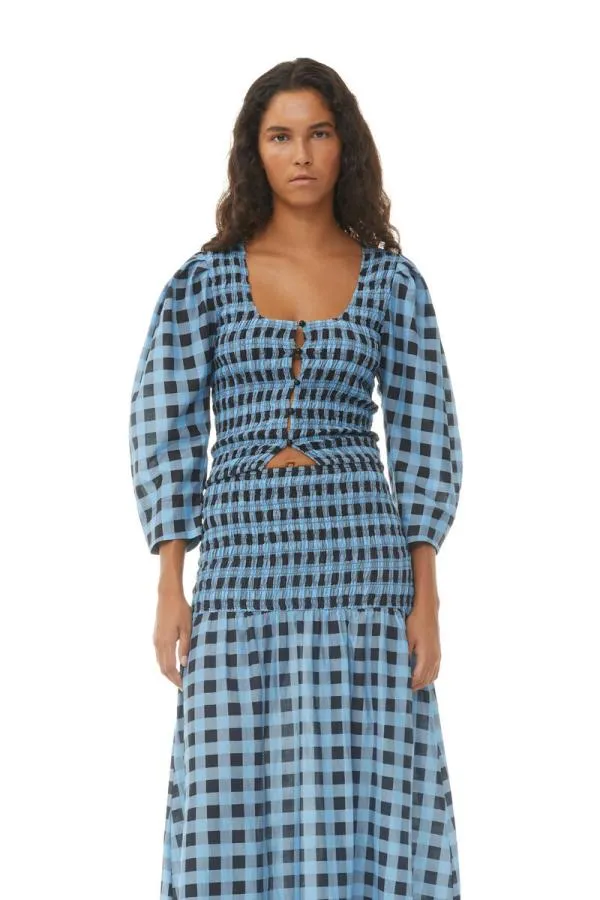 Clothing GANNI Skirts Checkered Cotton Silk Long Smock Skirt Alaskan Blue Clothing GANNI Skirts Checkered Cotton Silk Long Smock Skirt Alaskan Blue
